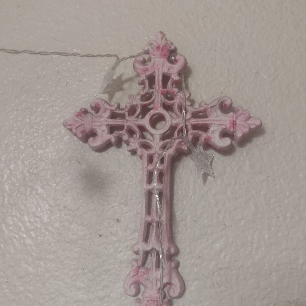 Pink Decorative Cross with Star Accent